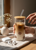 Ripple Taille Sipper 500ml| Brown Flower All Over Print | 18oz Ripple Glass Tumbler with lid and straw 1219 Avenue India