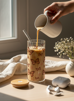 Ripple Taille Sipper 500ml| Butterfly Bliss Print | 18oz Ripple Glass Tumbler with lid and straw 1219 Avenue India