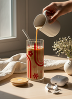 Ripple Taille Sipper 500ml| Happy Arc Print | 18oz Ripple Glass Tumbler with lid and straw 1219 Avenue India