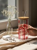 Ripple Taille Sipper 500ml| Happy Arc Print | 18oz Ripple Glass Tumbler with lid and straw 1219 Avenue India