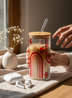 Ripple Taille Sipper 500ml| Happy Arc Print | 18oz Ripple Glass Tumbler with lid and straw 1219 Avenue India
