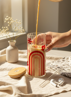 Ripple Taille Sipper 500ml| Happy Arc Print | 18oz Ripple Glass Tumbler with lid and straw 1219 Avenue India