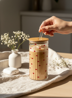 Ripple Taille Sipper 500ml| Petit Hearts All Over Print | 18oz Ripple Glass Tumbler with lid and straw 1219 Avenue India