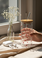 Ripple Taille Sipper 500ml| Petit Hearts All Over Print | 18oz Ripple Glass Tumbler with lid and straw 1219 Avenue India