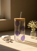 Ripple Taille Sipper 500ml| Shell Bloom Print | 18oz Ripple Glass Tumbler with lid and straw 1219 Avenue India