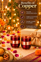 Rouge Royale Copper Glass Gift Set | 99% Pure Copper Glasses 350ml Each | Premium Hammered Copper Drinkware | Luxury Diwali Gift Set 1219 Avenue