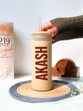 Personalized Frosted Grande Sipper 650 ml |Retro Way Name | Coffee Glass Tumbler with straw and lid 22oz