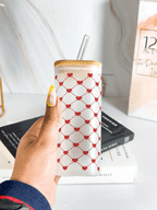 Squaro Sipper 450ml| Benji Hearts Design| Permanent Prints| Coffee Glass Tumbler with straw and lid 1219 Avenue