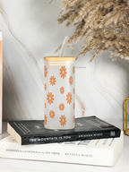 Squaro Sipper 450ml| Brown Flower Design| Permanent Prints| Coffee Glass Tumbler with straw and lid 1219 Avenue