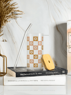 Squaro Sipper 450ml| Sage Daisy Dreamer Design| Permanent Prints| Coffee Glass Tumbler with straw and lid 1219 Avenue