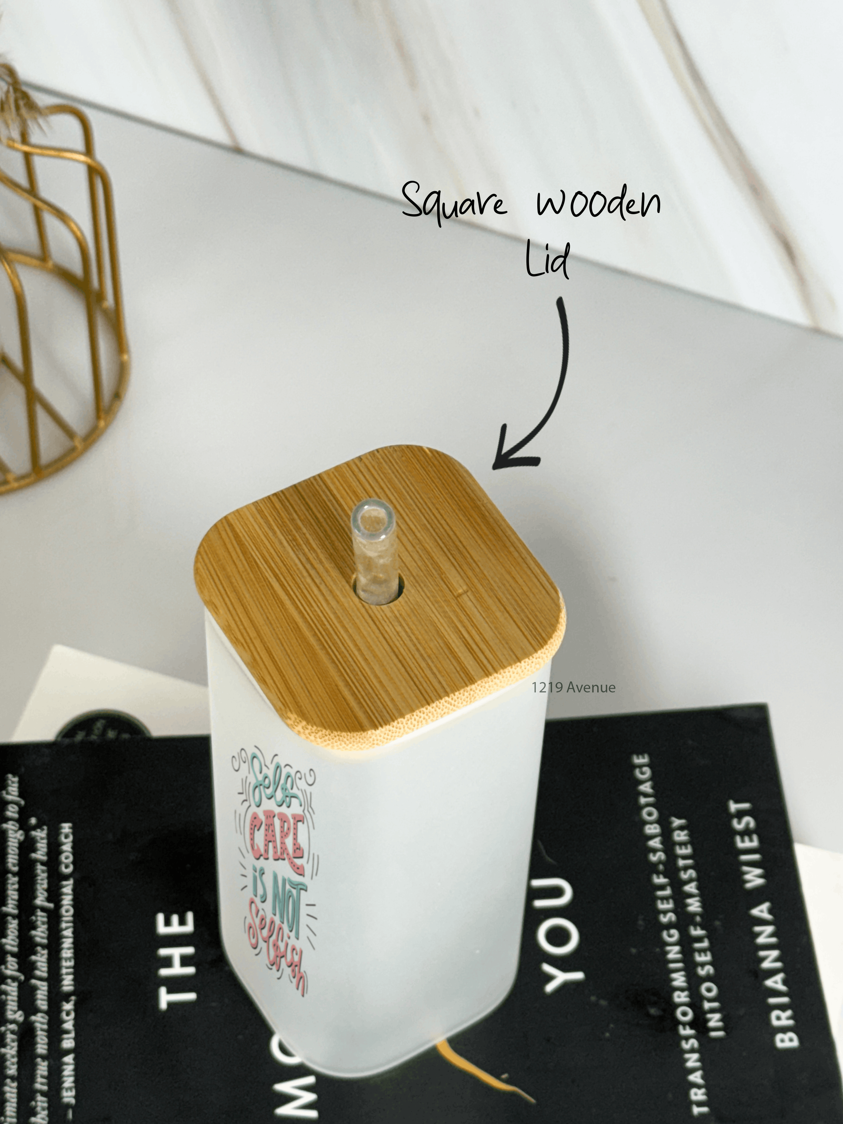 Squaro Sipper 450ml| Self Care Design| Permanent Prints| Coffee Glass Tumbler with straw and lid 1219 Avenue