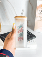 Squaro Sipper 450ml| Self Care Design| Permanent Prints| Coffee Glass Tumbler with straw and lid 1219 Avenue