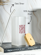 Squaro Sipper 450ml| Self Love Design| Permanent Prints| Coffee Glass Tumbler with straw and li 1219 Avenue India