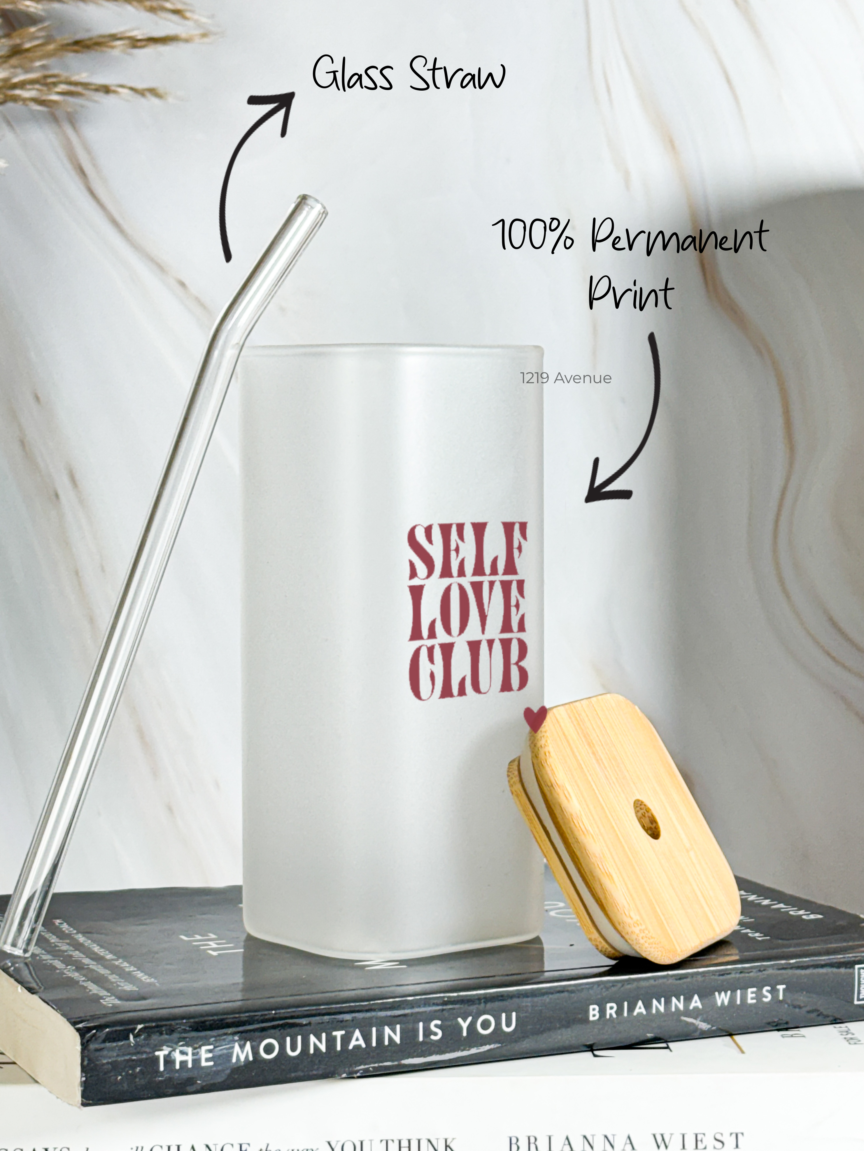 Squaro Sipper 450ml| Self Love Design| Permanent Prints| Coffee Glass Tumbler with straw and li 1219 Avenue India