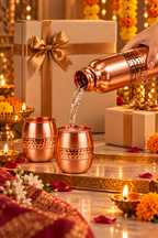 Tamra Lux Copper Gift Set | 99% Pure Copper Water Bottle 1000ml with 2 Hammered Copper Glasses | Premium 3 in 1 Drinkware | Luxury Diwali Gift Set 1219 Avenue