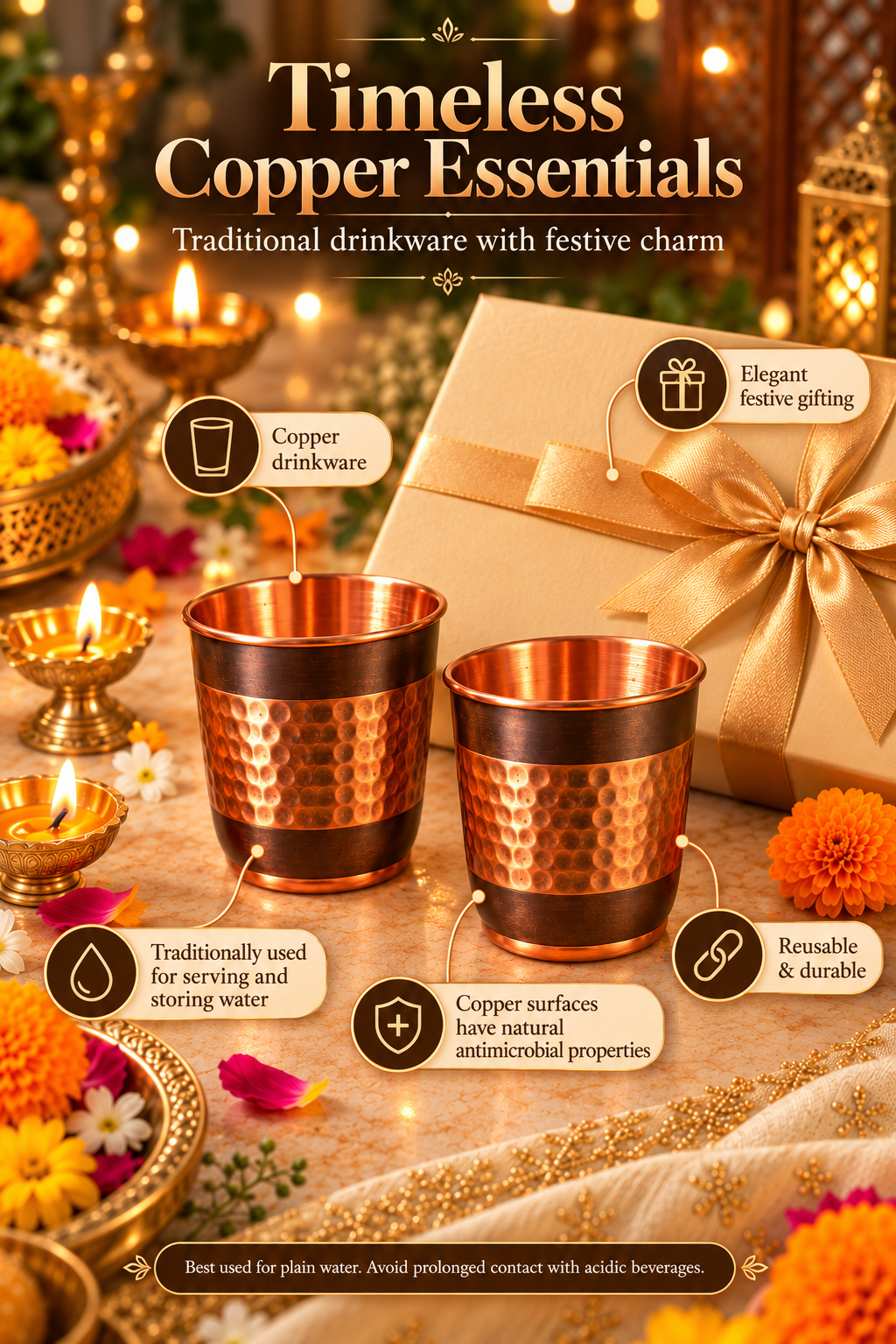 The Paisley Pour Copper Glass Gift Set | 99% Pure Copper Glasses 300ml 1219 Avenue