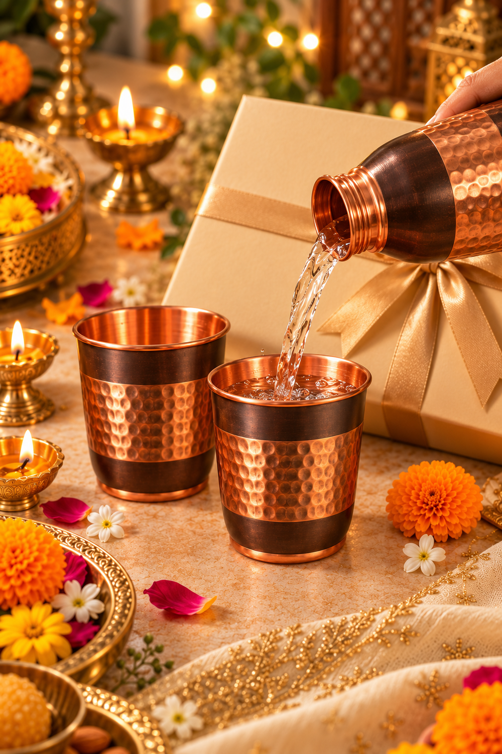The Paisley Pour Copper Glass Gift Set | 99% Pure Copper Glasses 300ml