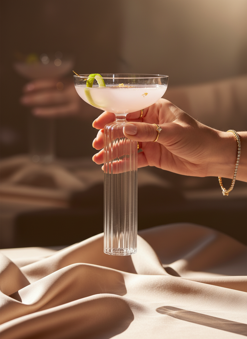 Totem Flutted Stem Coupe Glasses Set Of 2 | Luxury Cocktail & Champagne Glasses 1219 Avenue India