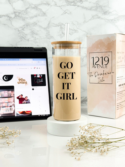 Clear Grande Sipper 650ml| Go Get It Girl Print| 22 oz Coffee Tumbler with Straw and Lid