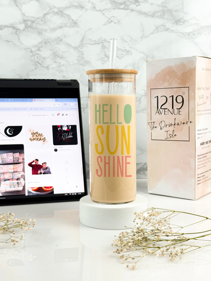 Clear Grande Sipper 650ml| Hello Sun Shine Print| 22 oz Coffee Tumbler with Straw and Lid