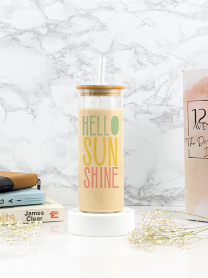 Clear Grande Sipper 650ml| Hello Sun Shine Print| 22 oz Coffee Tumbler with Straw and Lid