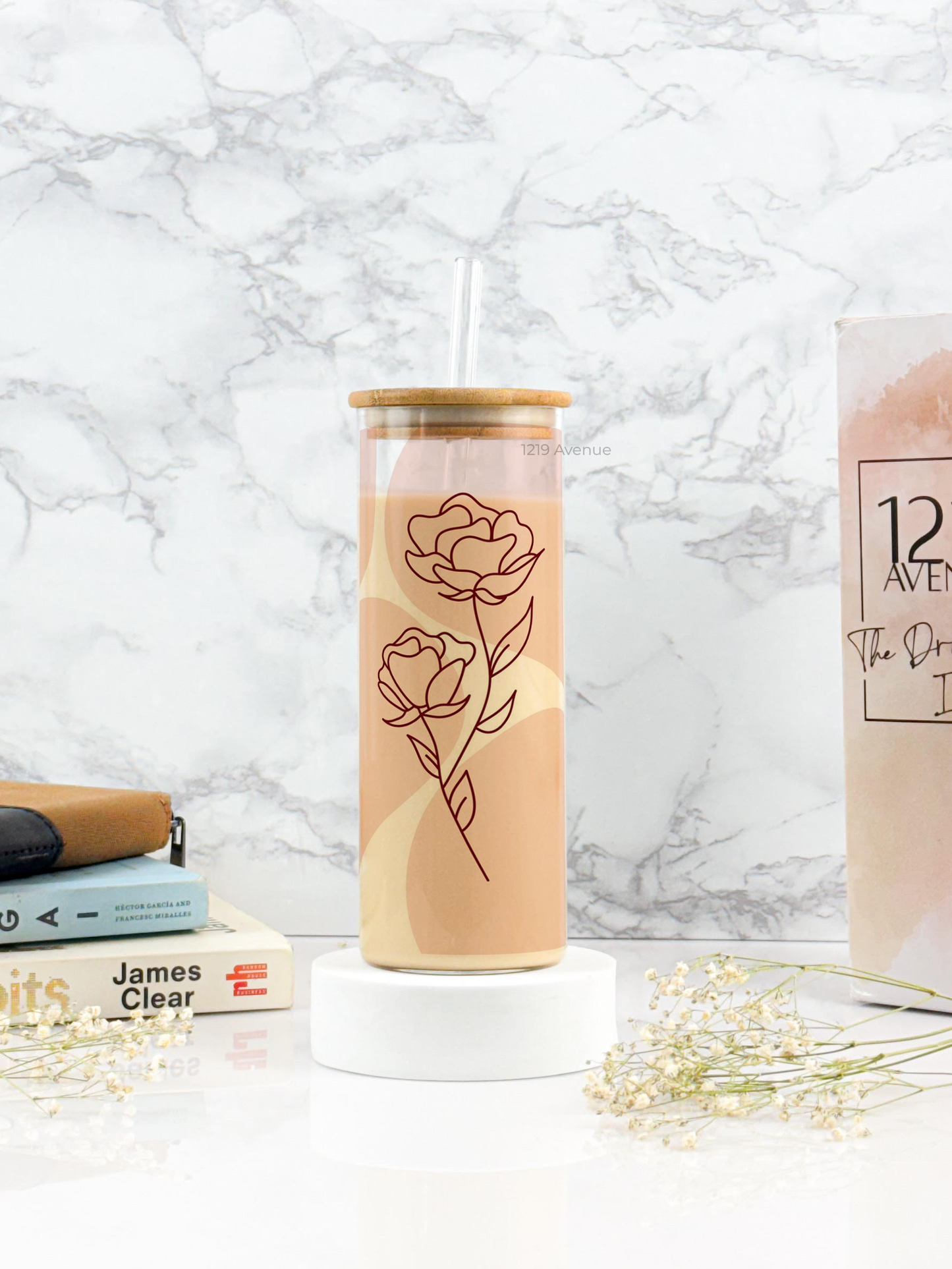 Clear Grande Sipper 650ml| The Love Rose Print| 22 oz Coffee Tumbler with Straw and Lid