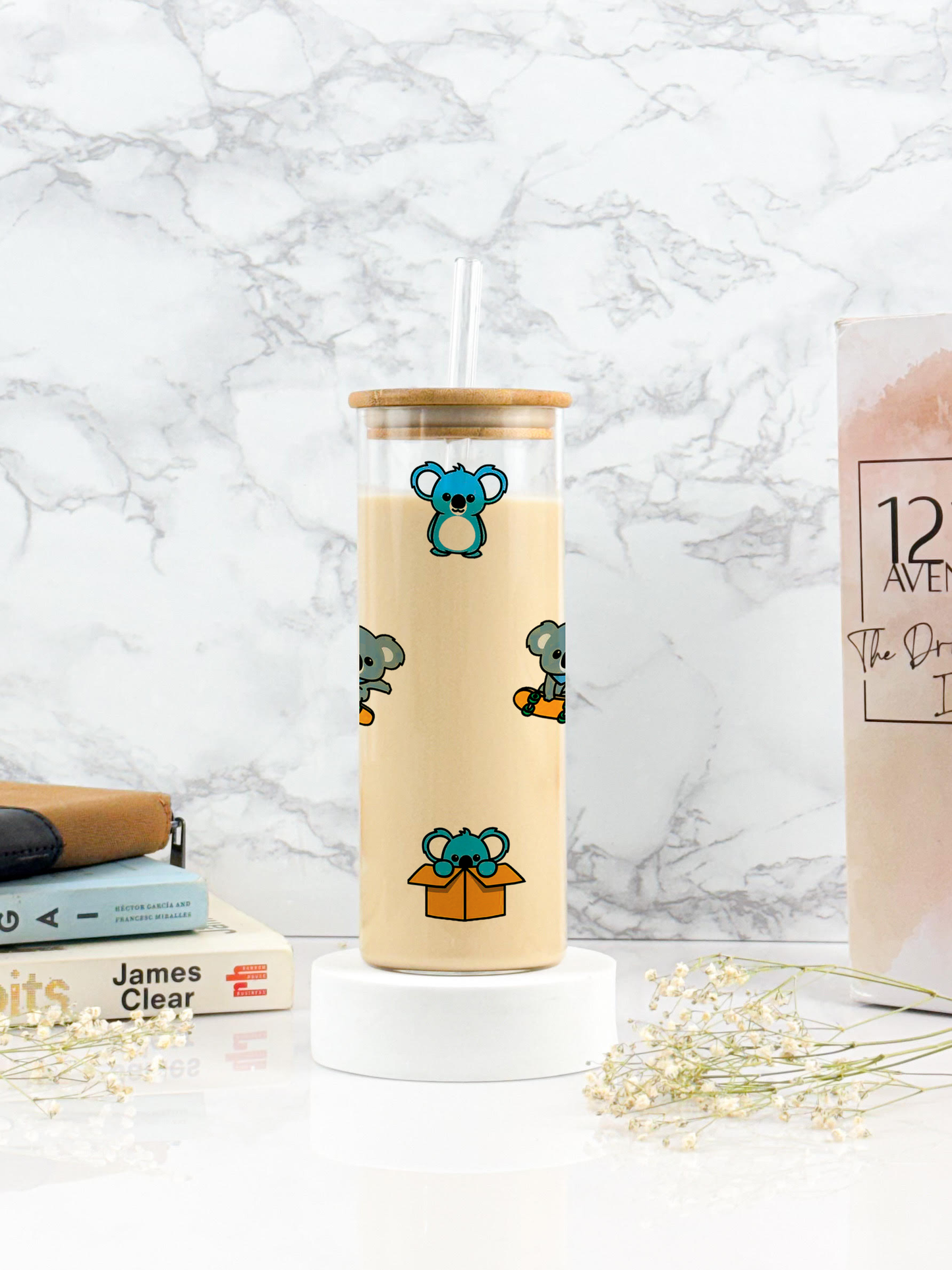 Clear Grande Sipper 650ml| Koala"s Print| 22 oz Coffee Tumbler with Straw and Lid