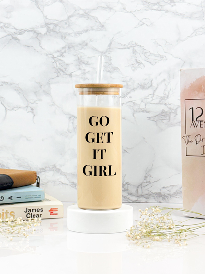 Clear Grande Sipper 650ml| Go Get It Girl Print| 22 oz Coffee Tumbler with Straw and Lid