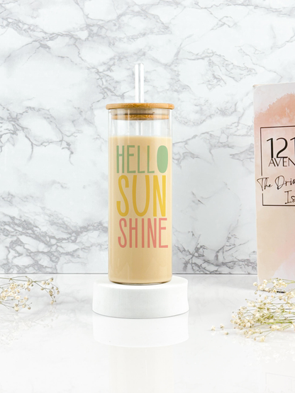 Clear Grande Sipper 650ml| Hello Sun Shine Print| 22 oz Coffee Tumbler with Straw and Lid