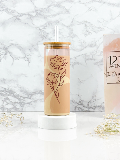 Clear Grande Sipper 650ml| The Love Rose Print| 22 oz Coffee Tumbler with Straw and Lid