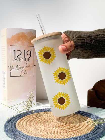 Frosted Grande Sipper 650ml| Sunflower All OverPrint| 20oz Tall Tumbler with straw and lid