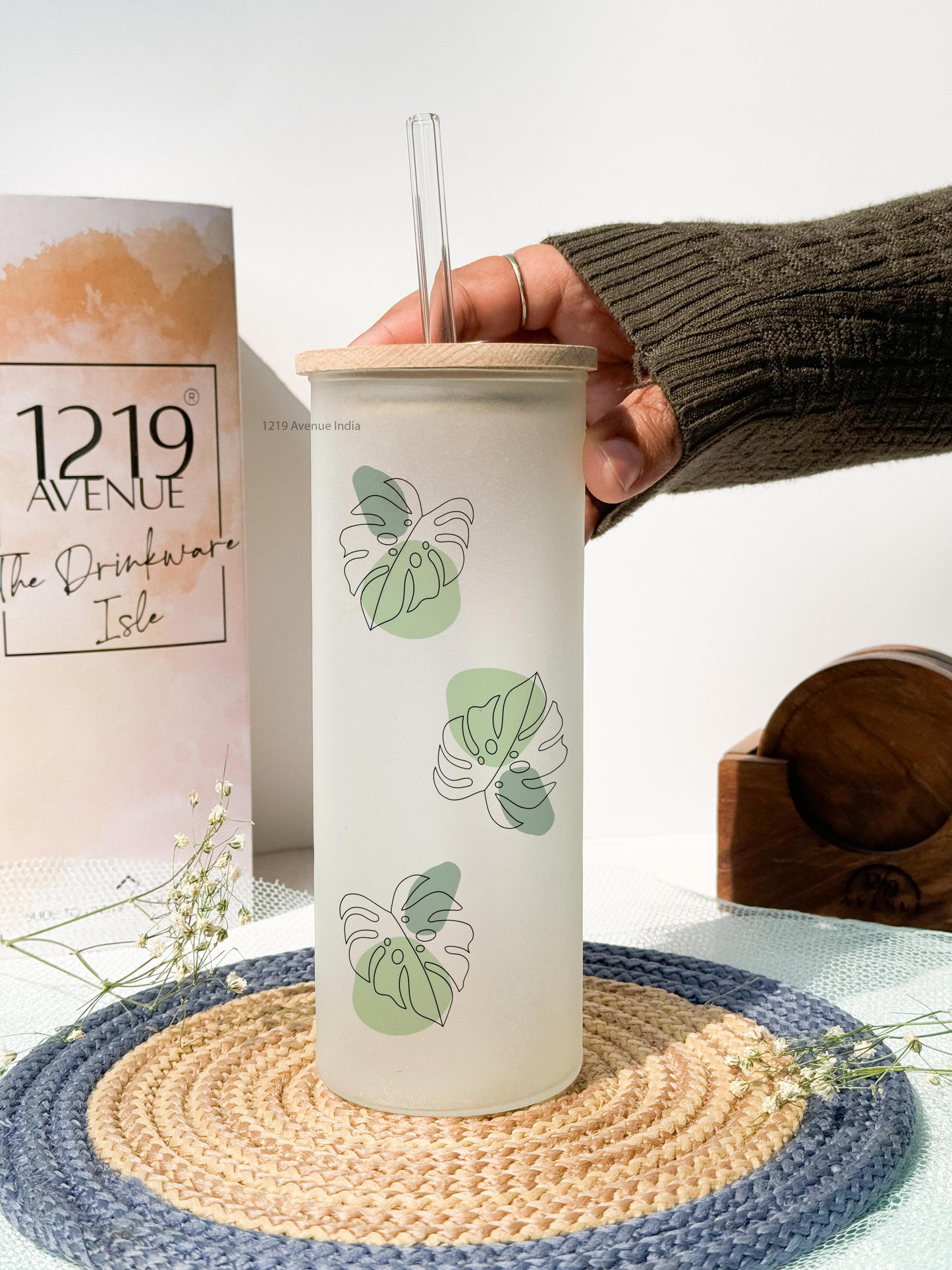 Frosted Grande Sipper 650ml| Monstera All Over Print| 20oz Tall Tumbler with straw and lid