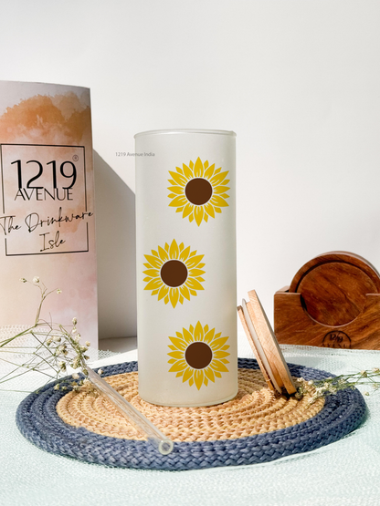 Frosted Grande Sipper 650ml| Sunflower All OverPrint| 20oz Tall Tumbler with straw and lid