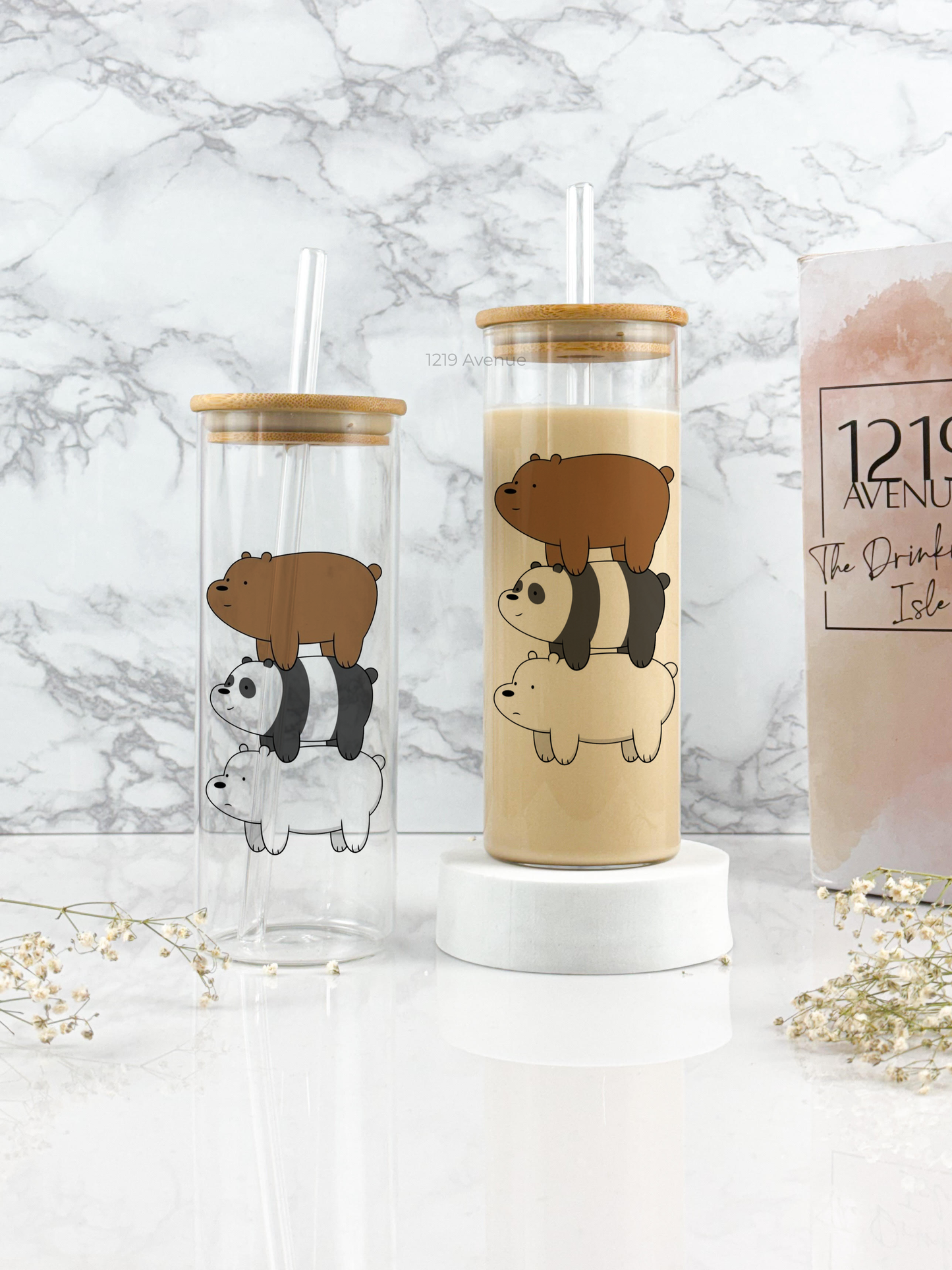 Clear Grande Sipper 650ml| Up and About Bears Print| 22 oz Coffee Tumbler with Straw and Lid