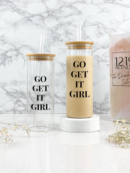 Clear Grande Sipper 650ml| Go Get It Girl Print| 22 oz Coffee Tumbler with Straw and Lid