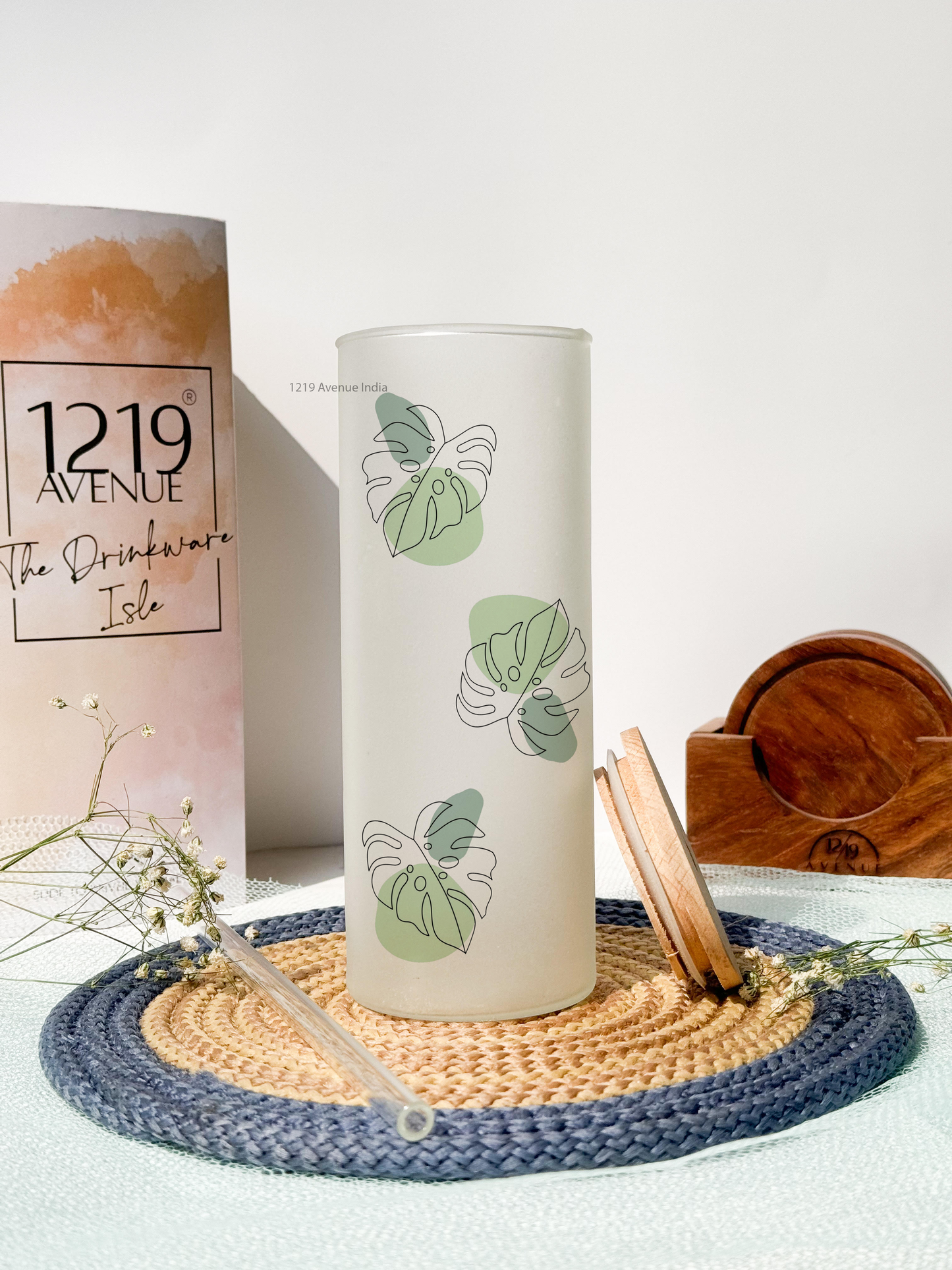 Frosted Grande Sipper 650ml| Monstera All Over Print| 20oz Tall Tumbler with straw and lid