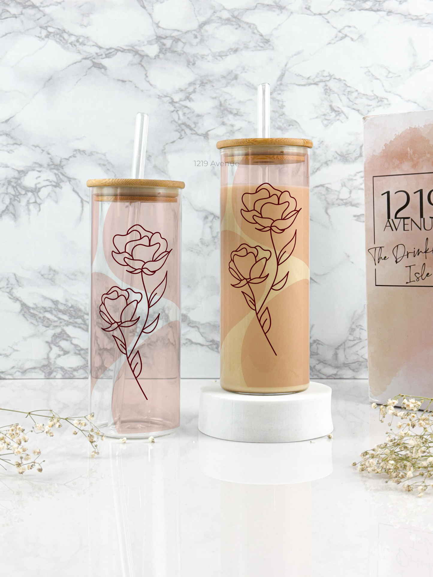 Clear Grande Sipper 650ml| The Love Rose Print| 22 oz Coffee Tumbler with Straw and Lid