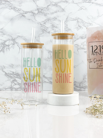 Clear Grande Sipper 650ml| Hello Sun Shine Print| 22 oz Coffee Tumbler with Straw and Lid