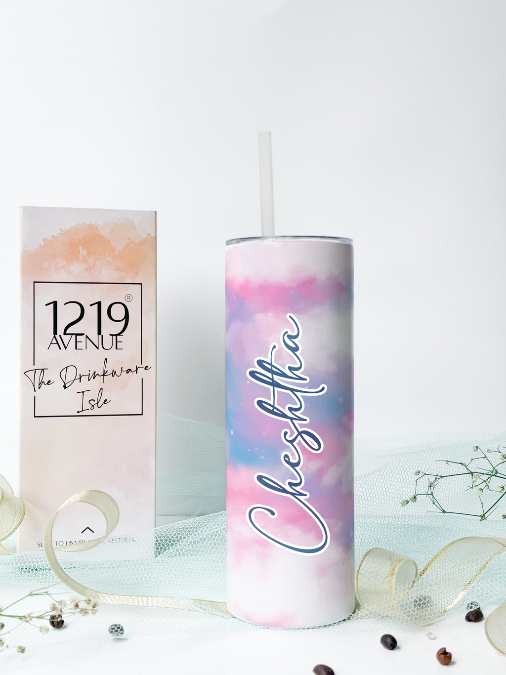 Personalized Colossal Tumbler 700ml with Straw | Cotton Candy Name Custom Print| Double Walled Insulated Tumbler 7-8 hrs