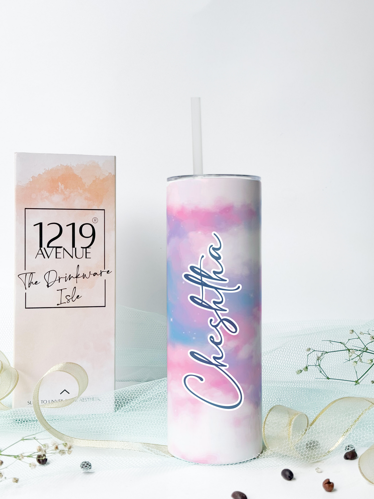 Personalized Colossal Tumbler 750ml with Silicon Straw | Cotton Candy Name Custom Print| Double Walled Insulated Tumbler 26oz