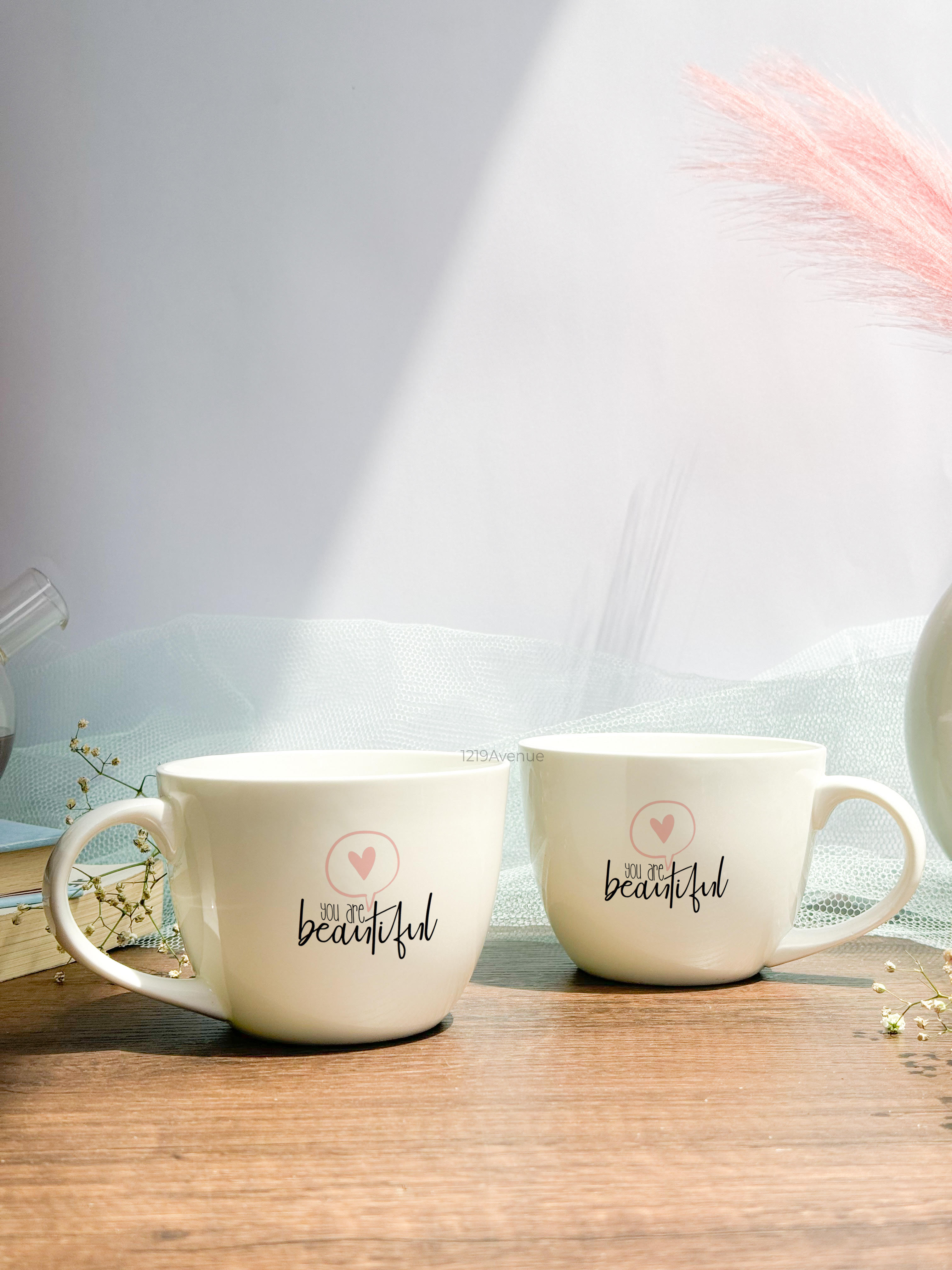Grande Ceramic Cups |420ml |You Are Beautiful Permanent Print | Premium Ceramic Cups