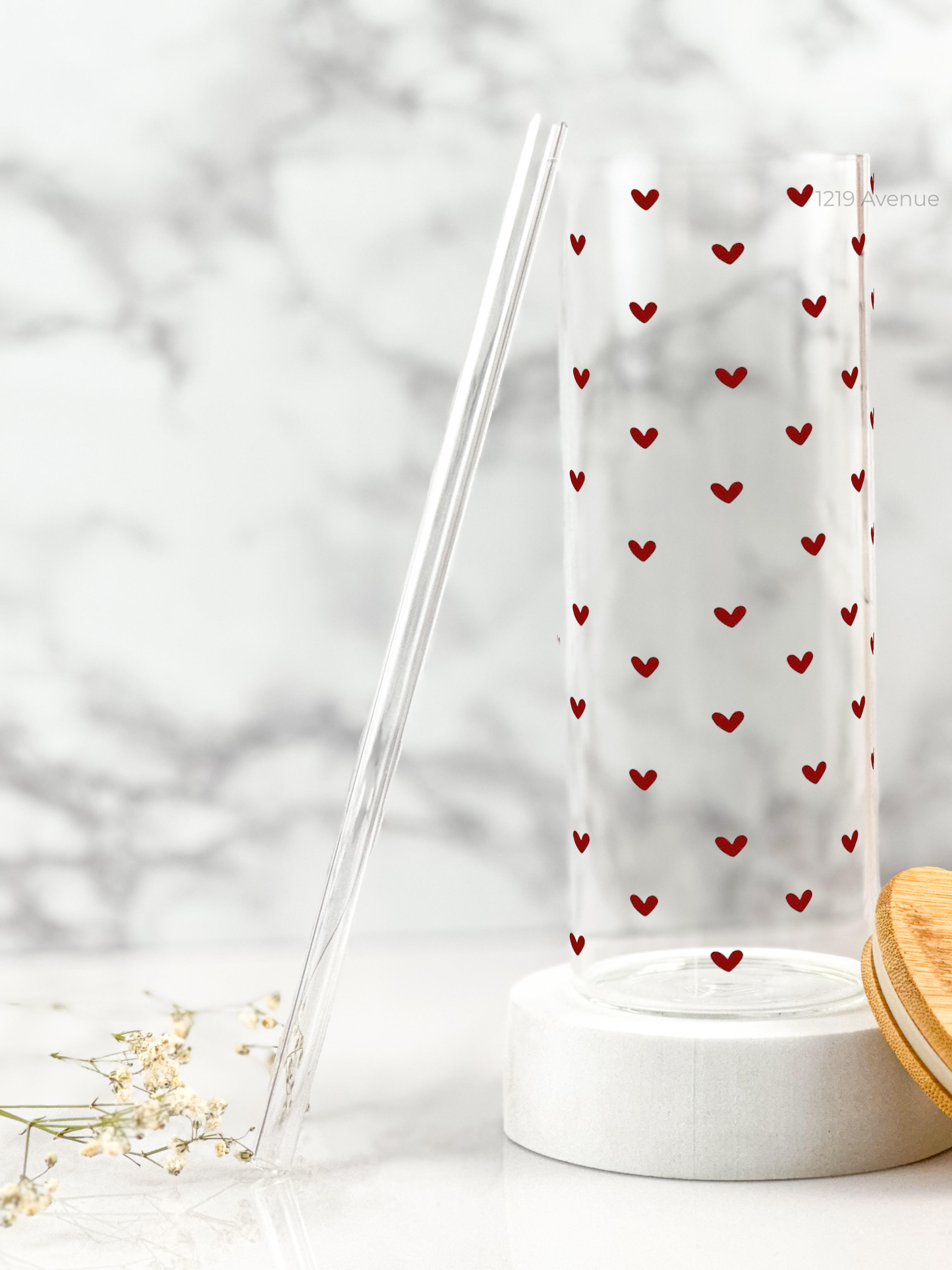 Clear Grande Sipper 650ml| Benji Hearts Print| 22 oz Coffee Tumbler with Straw and Lid