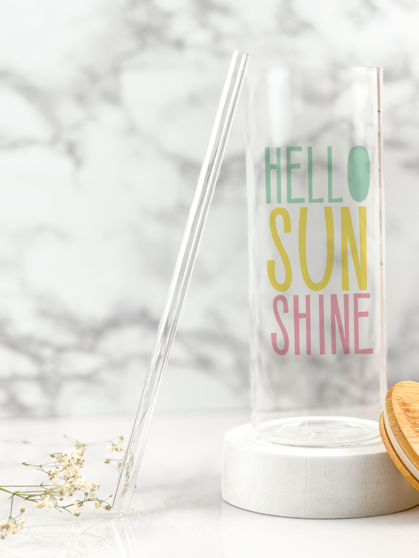 Clear Grande Sipper 650ml| Hello Sun Shine Print| 22 oz Coffee Tumbler with Straw and Lid