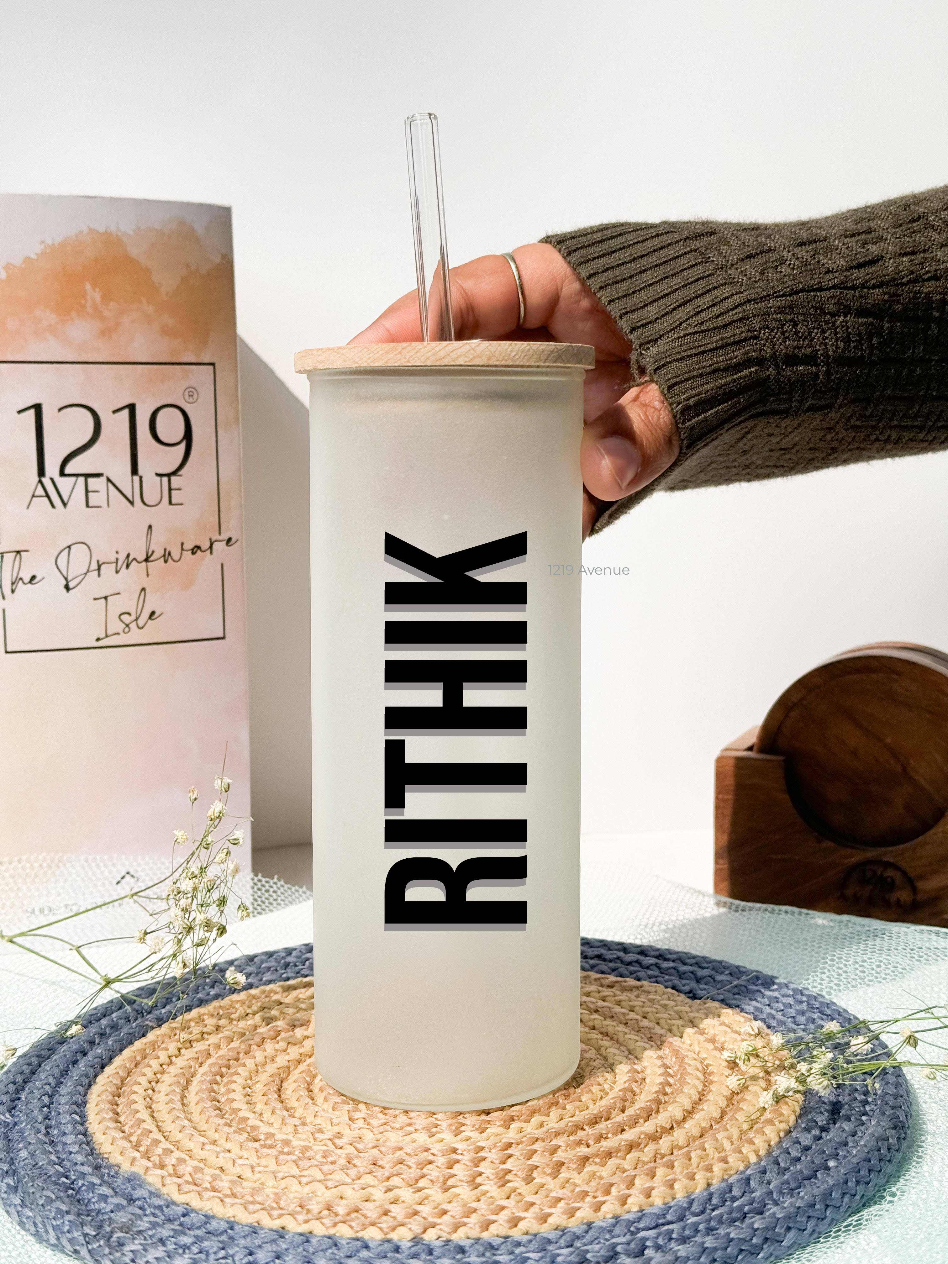 Personalized Frosted Grande Sipper 650 ml |Retro Way Name | Coffee Glass Tumbler with straw and lid 22oz