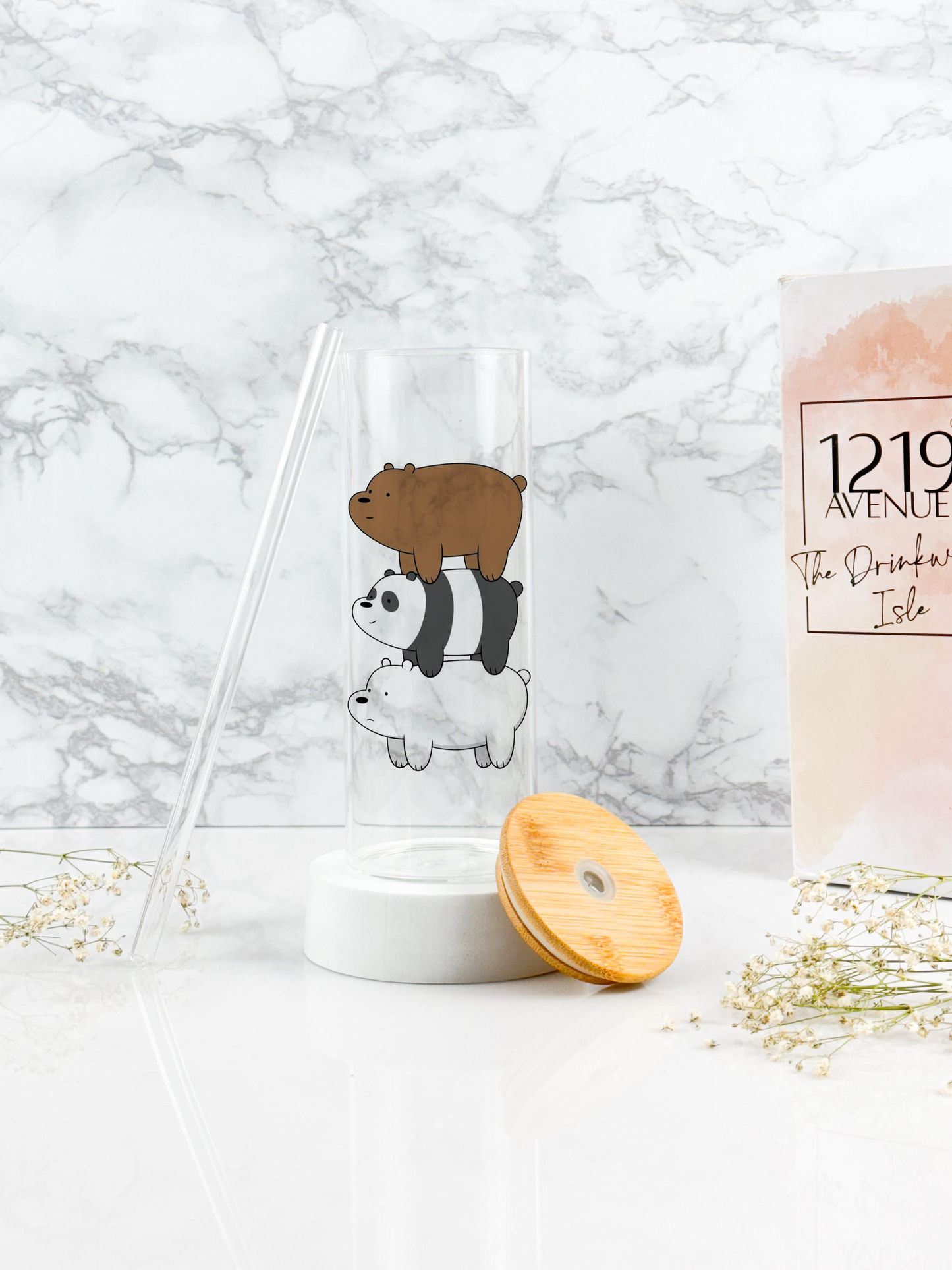 Clear Grande Sipper 650ml| Up and About Bears Print| 22 oz Coffee Tumbler with Straw and Lid