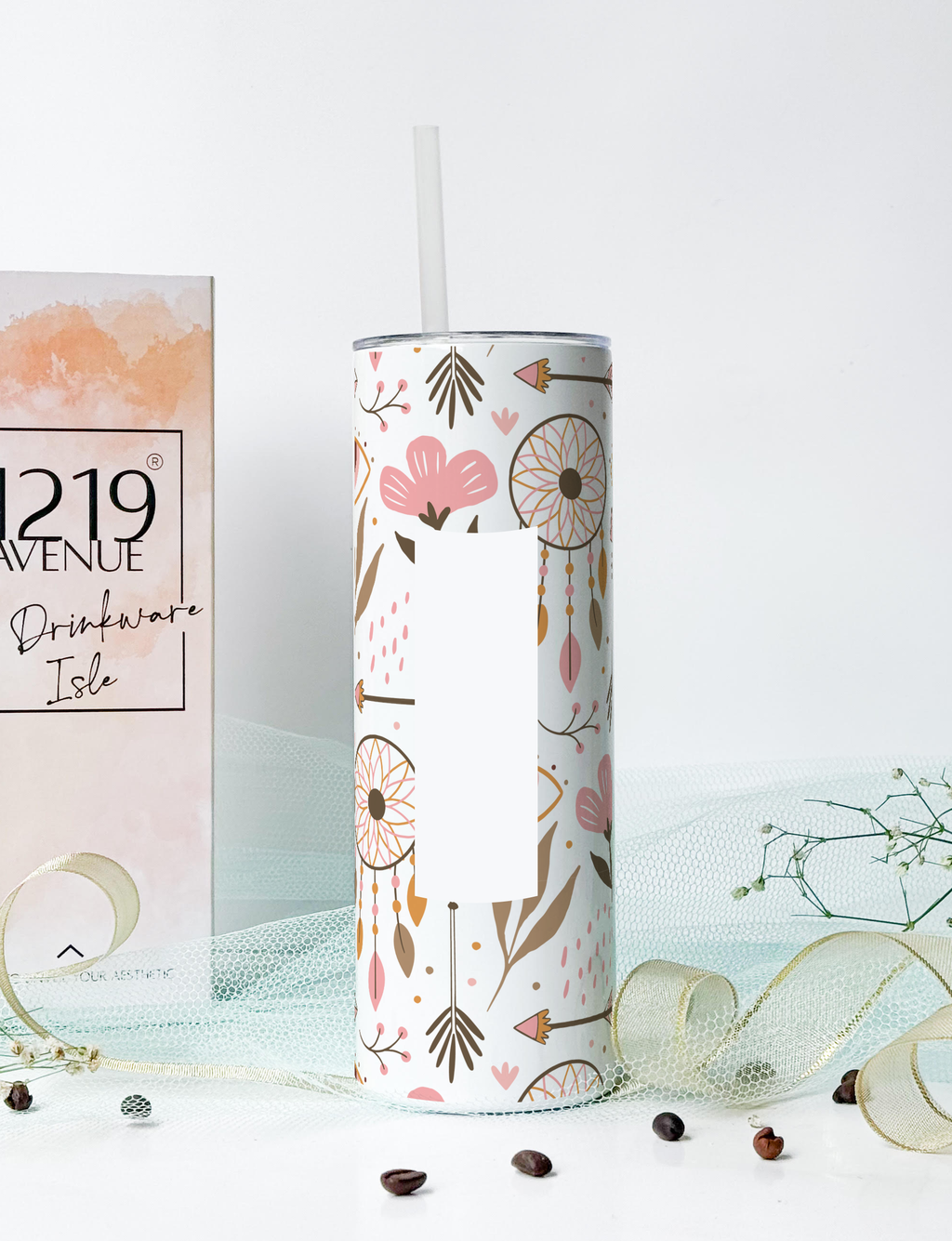 Personalized Colossal Tumbler 700ml with Straw | Boho Name Custom Print| Double Walled Insulated Tumbler 7-8 hrs