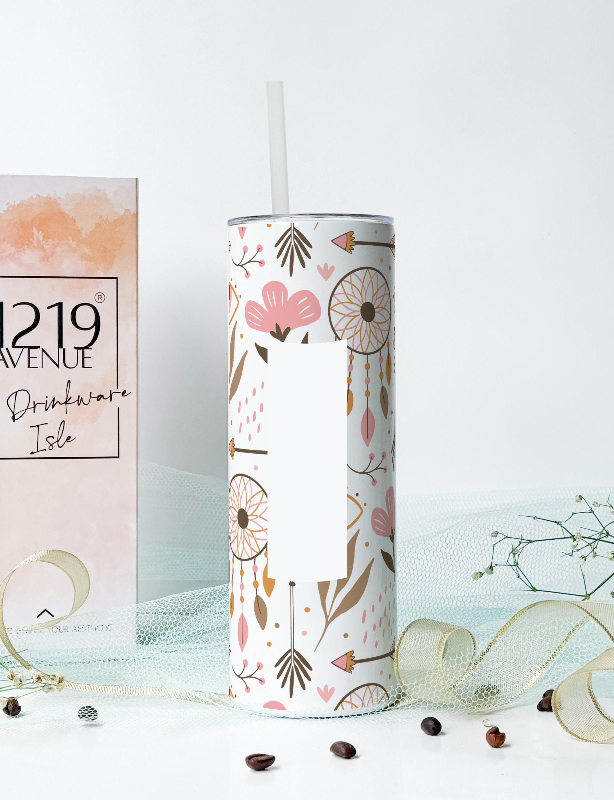 Personalized Colossal Tumbler 700ml with Straw | Boho Name Custom Print| Double Walled Insulated Tumbler 7-8 hrs