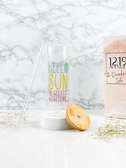 Clear Grande Sipper 650ml| Hello Sun Shine Print| 22 oz Coffee Tumbler with Straw and Lid