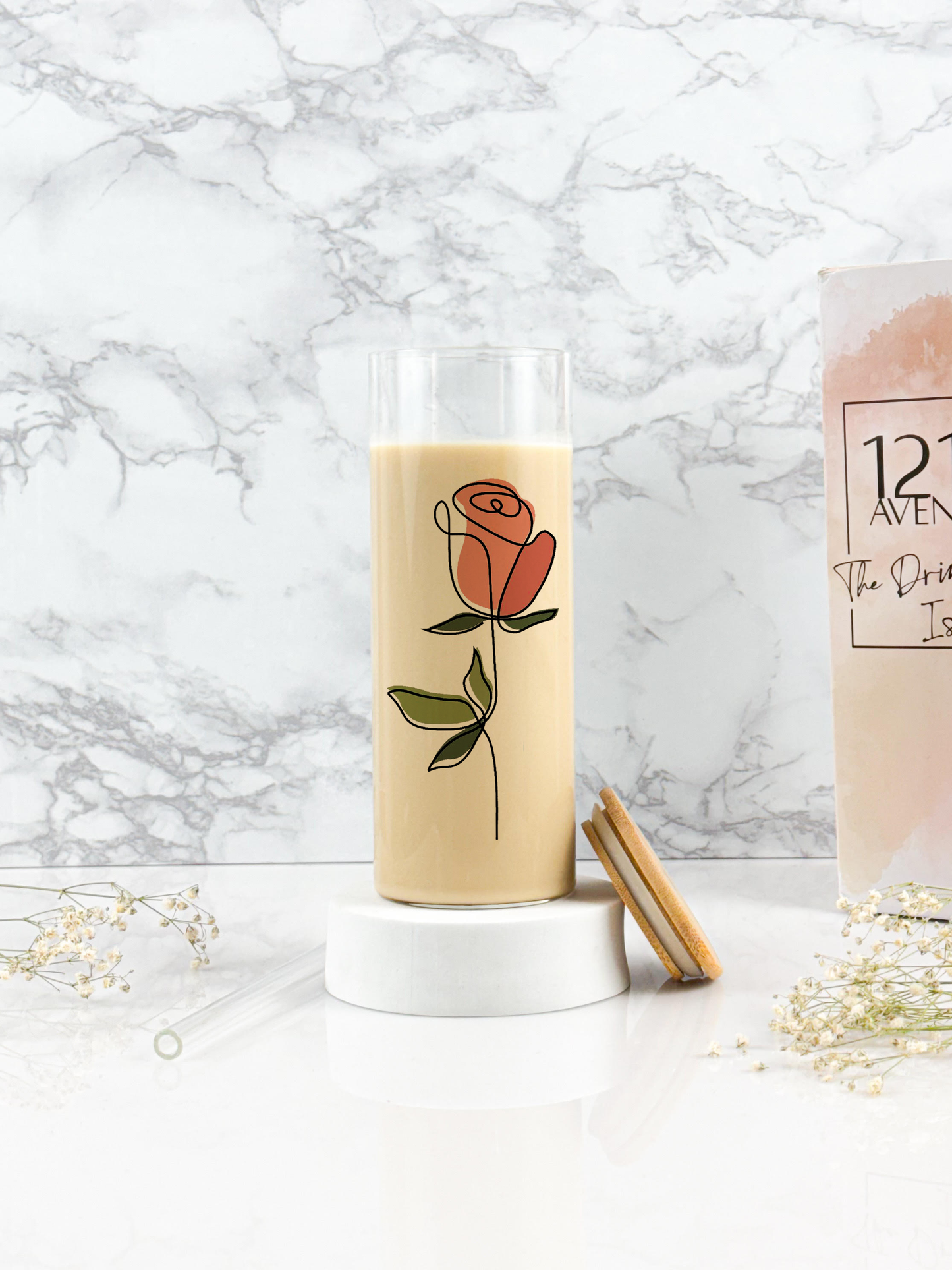 Clear Grande Sipper 650ml| Minimalistic Rose Print| 22 oz Coffee Tumbler with Straw and Lid