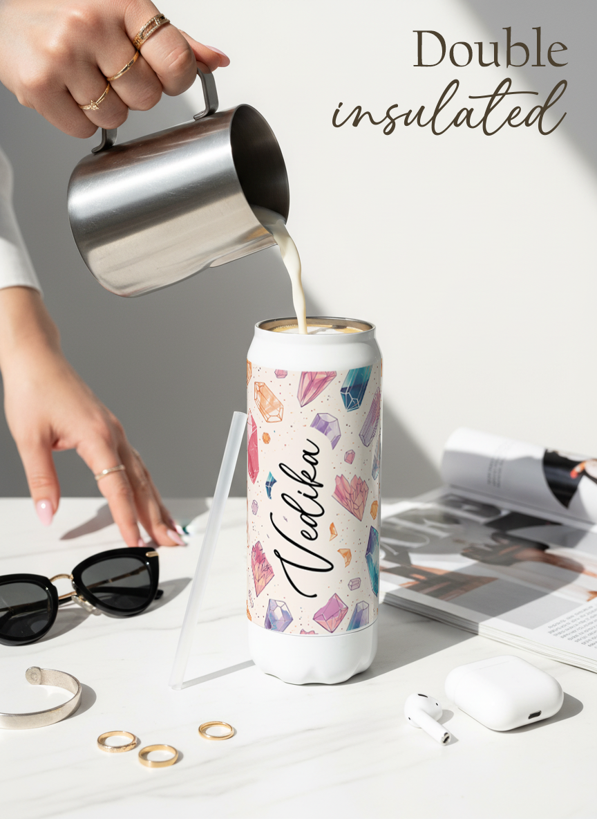 Personalized Ivora Metal Can Sipper 500 ML | Crystal Aura Print | Double Walled Hot & Cold Tumbler